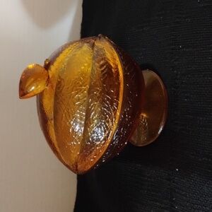 Vintage L.E. Smith Amber Footed Glass Melon Candy Dish RARE Mid-Century Modern